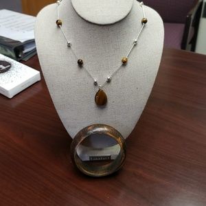 Beautiful brown/tan beaded silver necklace set